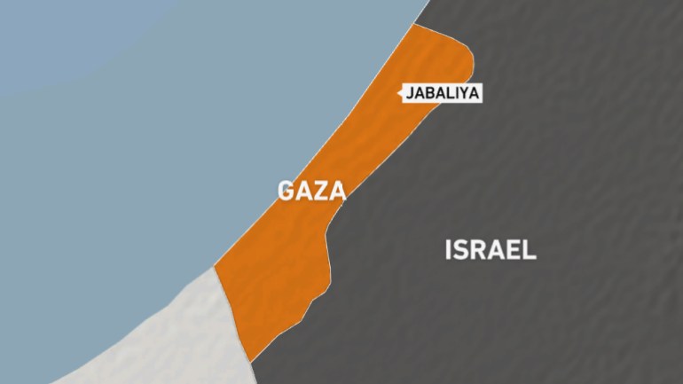A map that shows Jabalia on the Gaza strip.