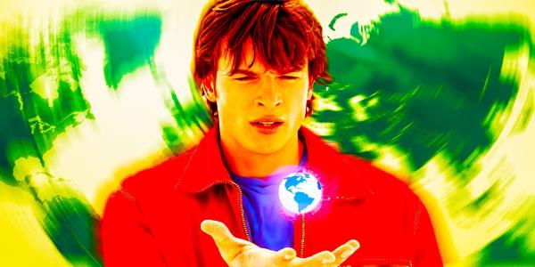 Clark Kent from Smallville looking at a mini globe
