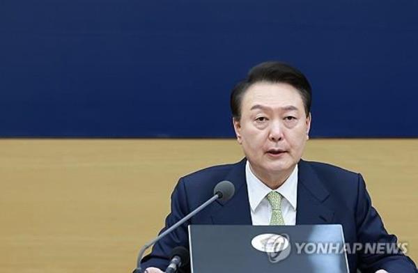 President Yoon Suk Yeol speaks while presiding over a Cabinet meeting at the government complex in the central city of Sejong on April 2, 2024. (Yonhap)