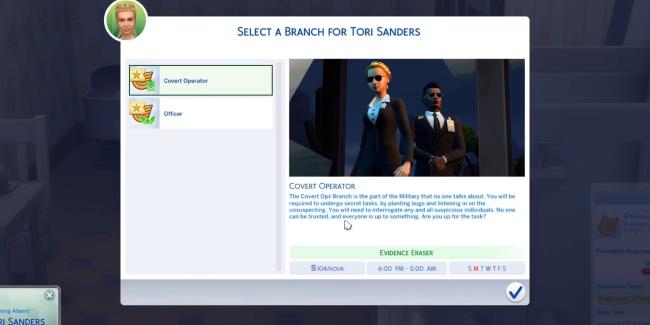 sims 4 covert operations branch of military in job selection menu