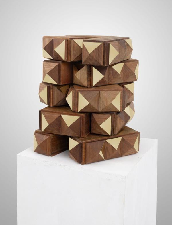 Lee Mok Yee's 'Memory No. 2' (wooden pyramid, wood, mirrored stainless steel, 2023). Photo: Handout 